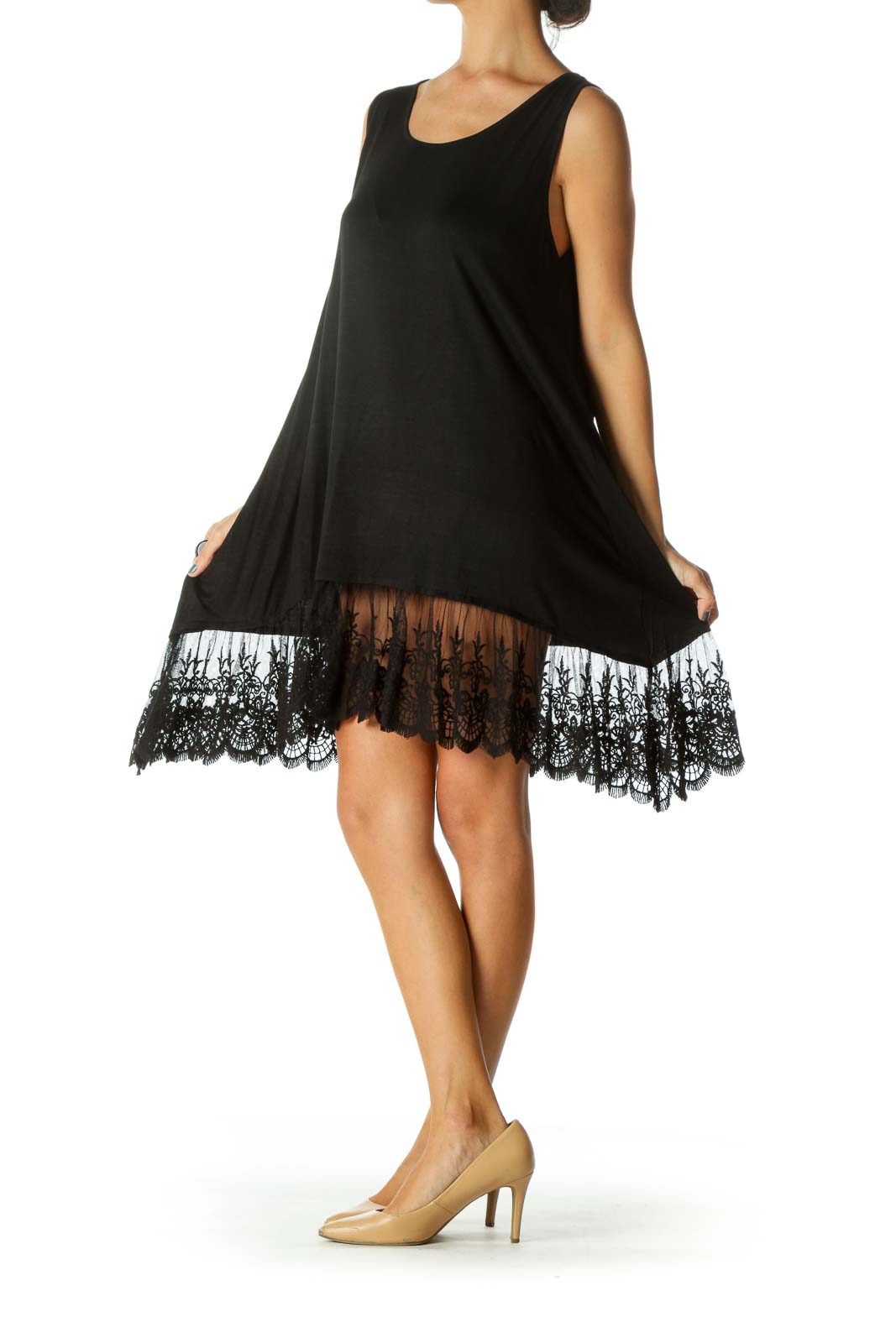 Black Relaxed Fit Lace Tank Dress