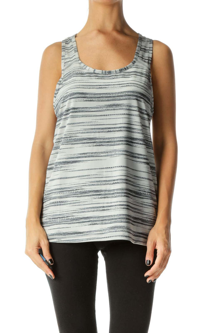 Gray Abstract-Stripe Patterned Racer-Back Net-Detail Yoga Tank