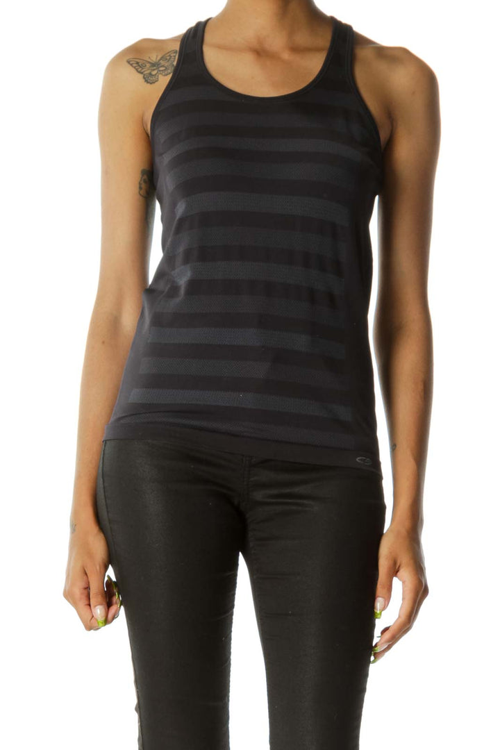 Black & Gray Thick-Striped Racer-Back Yoga Tank