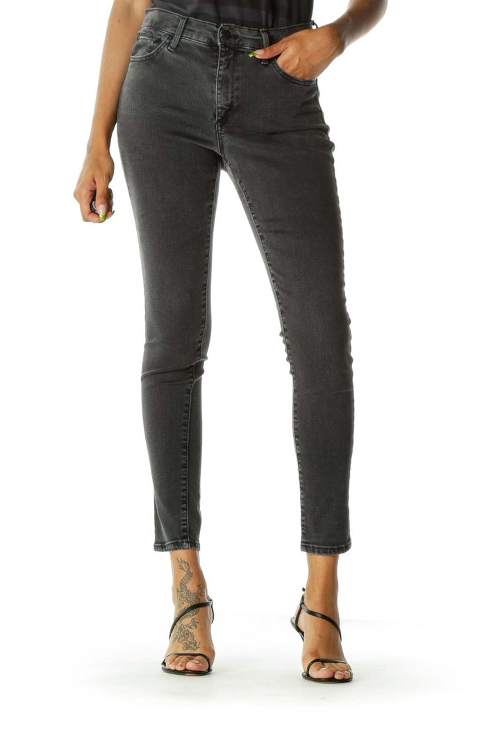 Gray Faded Wash Pocketed Skinny Stretch Pants