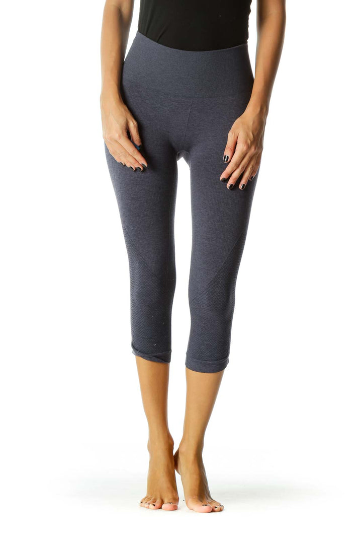 Gray Gathered Leg Detail Stretch Active Cropped Pants