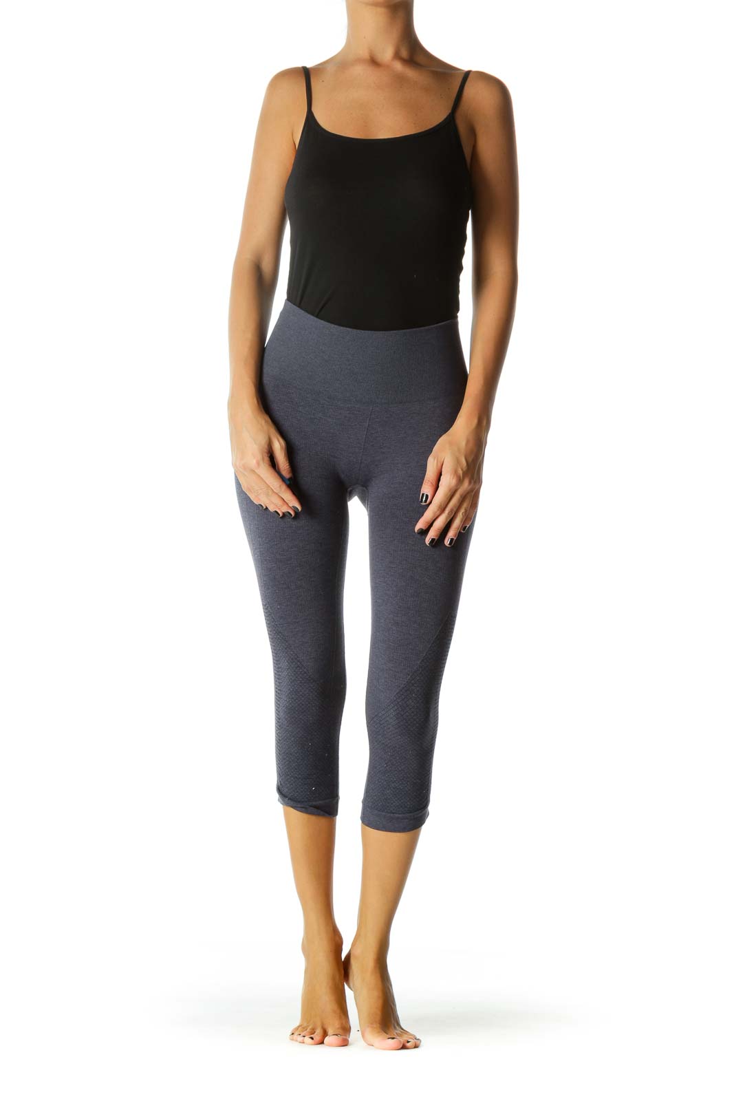 Gray Gathered Leg Detail Stretch Active Cropped Pants