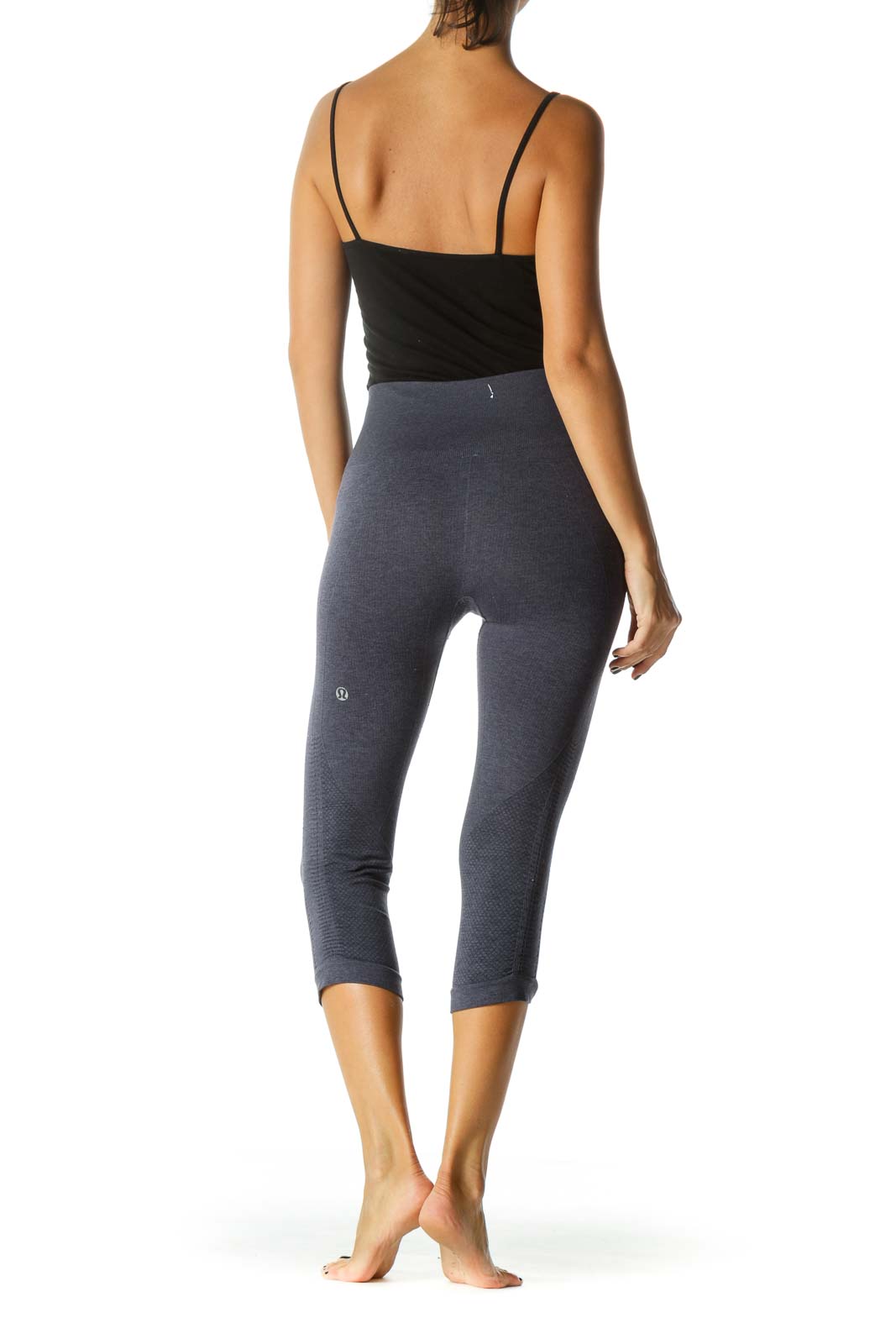 Gray Gathered Leg Detail Stretch Active Cropped Pants