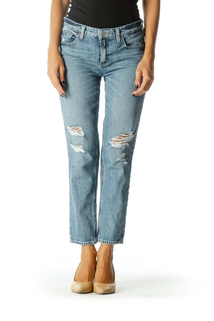 Blue Light Wash Distressed Skinny Denim Jeans