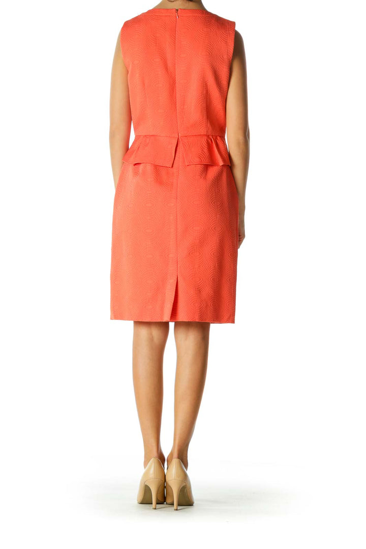 Orange Eyelet Textured Pattern A-Line Knit Dress