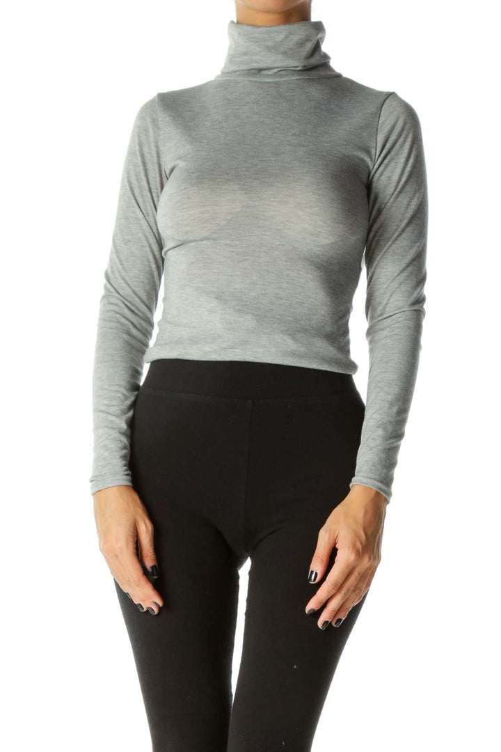 Gray Turtle-Neck Long-Sleeve Bodysuit