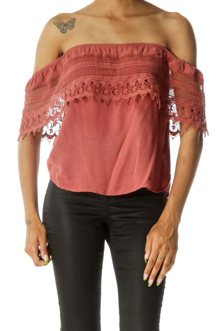 Pink Lace Off-The-Shoulder Blouse