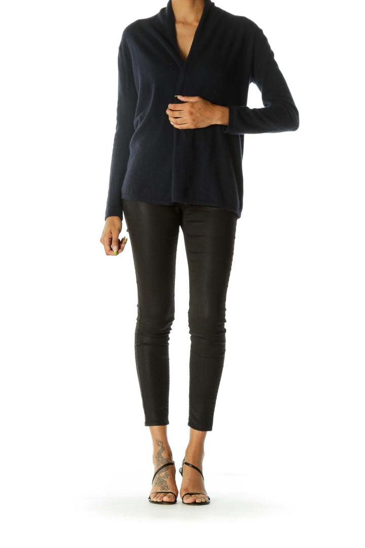 Navy Blue 100% Cashmere Open Knit Soft Cardigan