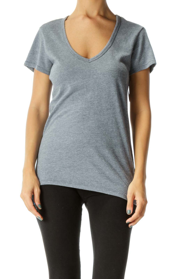 Gray Blue V-Neck Soft T-Shirt