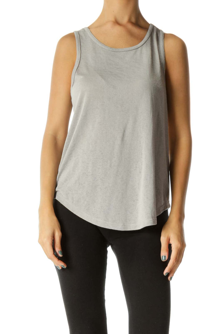 Gray Sleeveless Back-Cutout Active Tank