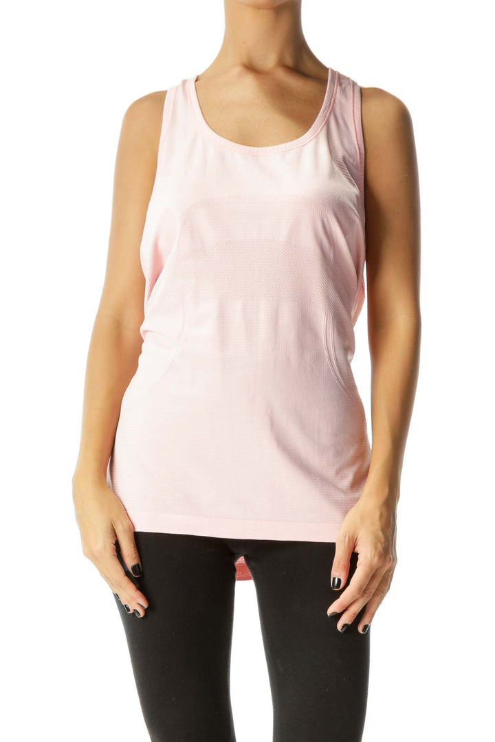 Pink Gray Striped Stretch Sports Top