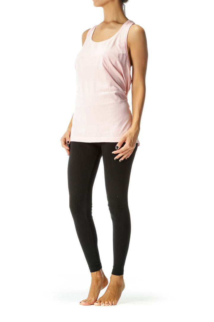 Pink Gray Striped Stretch Sports Top