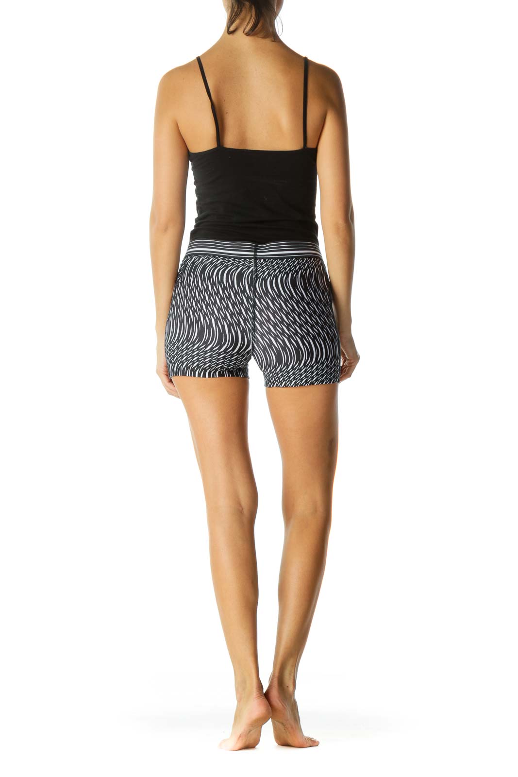 Black White Abstract Print Elastic Band Stretch Shorts