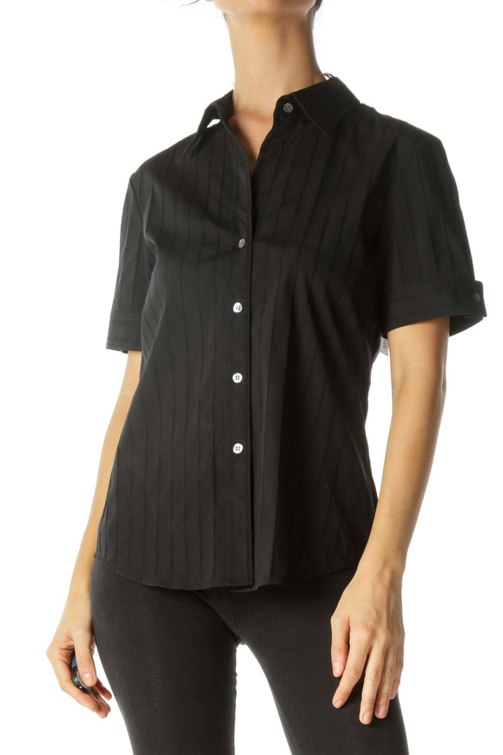 Black Cotton Pleated Short Blouse