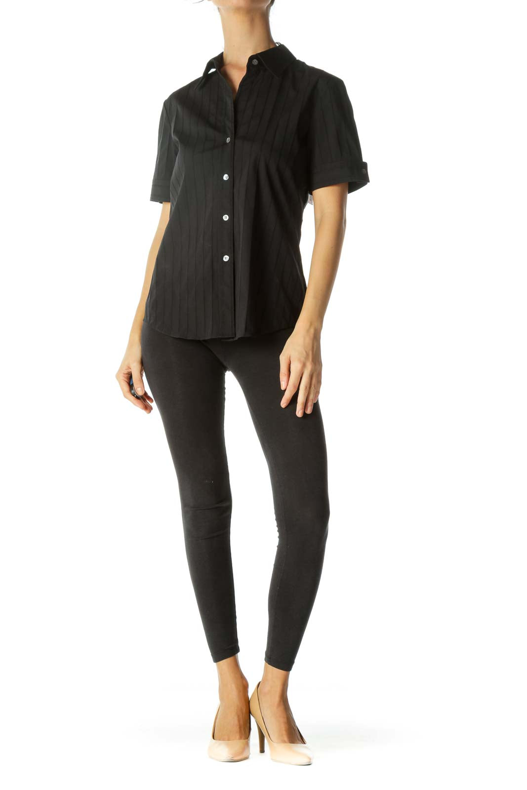 Black Cotton Pleated Short Blouse