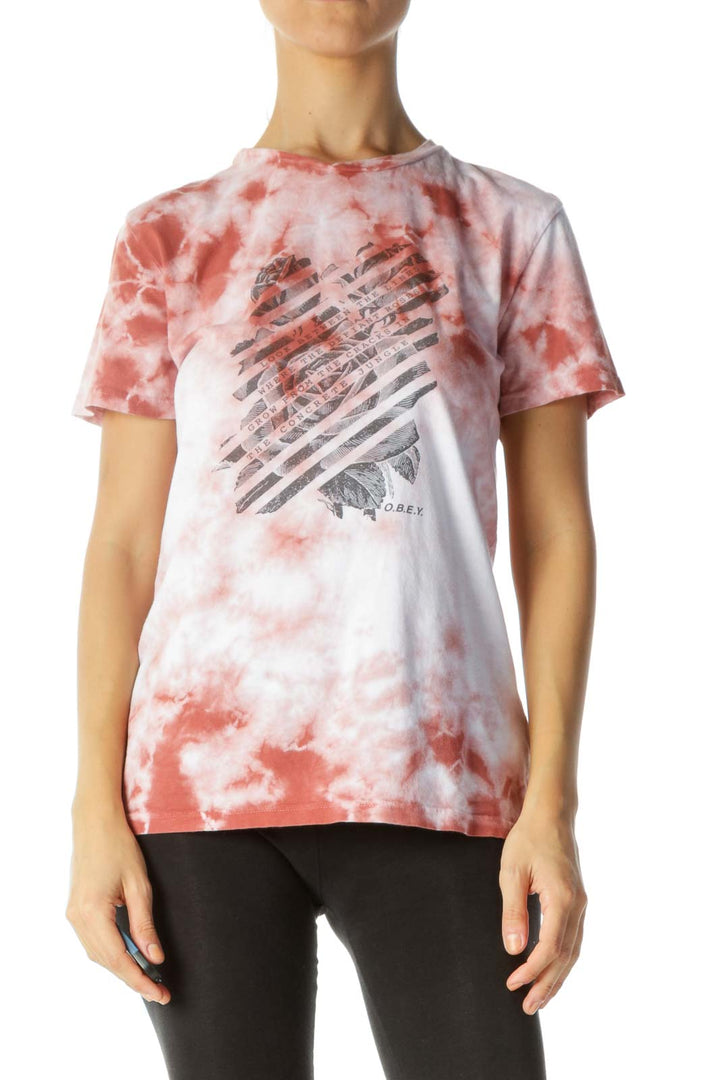 Red White Graphic Thin T-Shirt