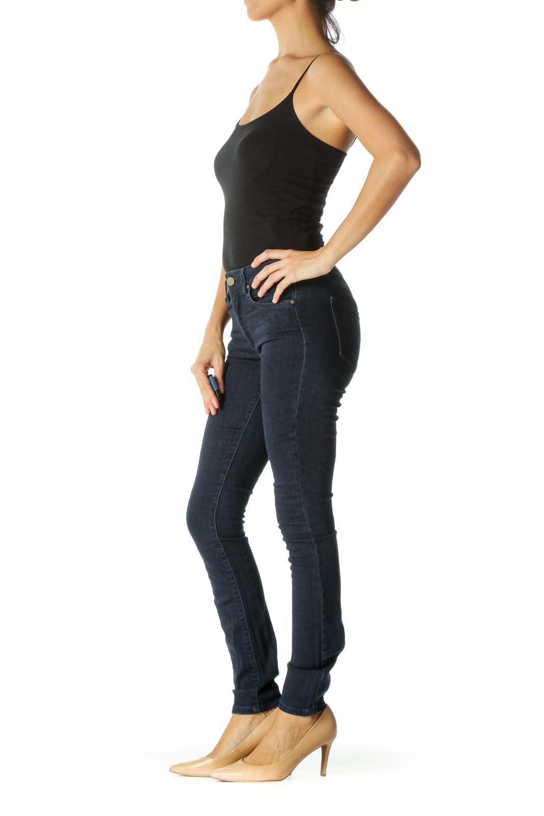 Blue Dark Wash Pocketed Skinny Stretch Pants