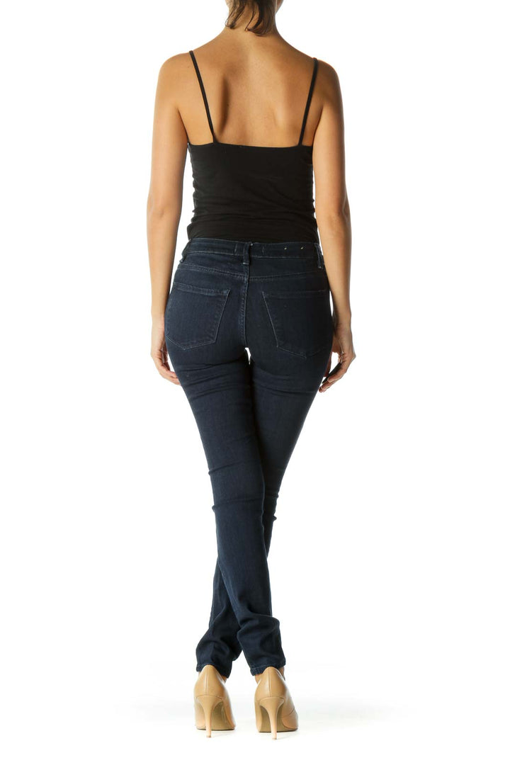 Blue Dark Wash Pocketed Skinny Stretch Pants