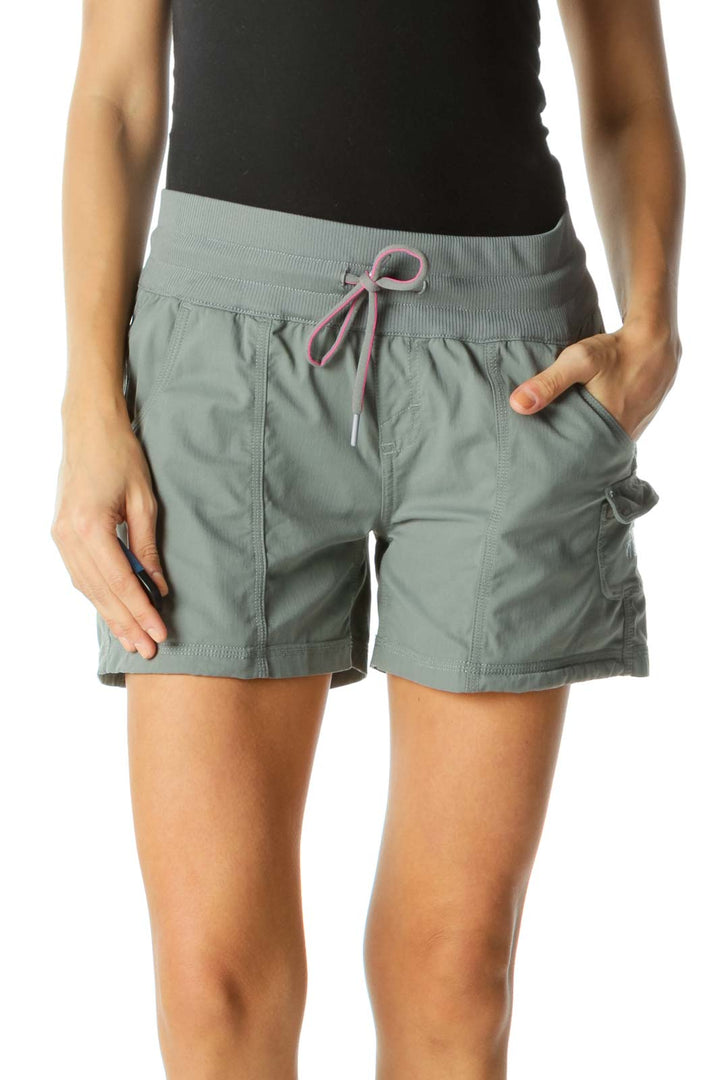 Gray Hot Pink-Drawstring Detail Pocketed Stretch Active Shorts