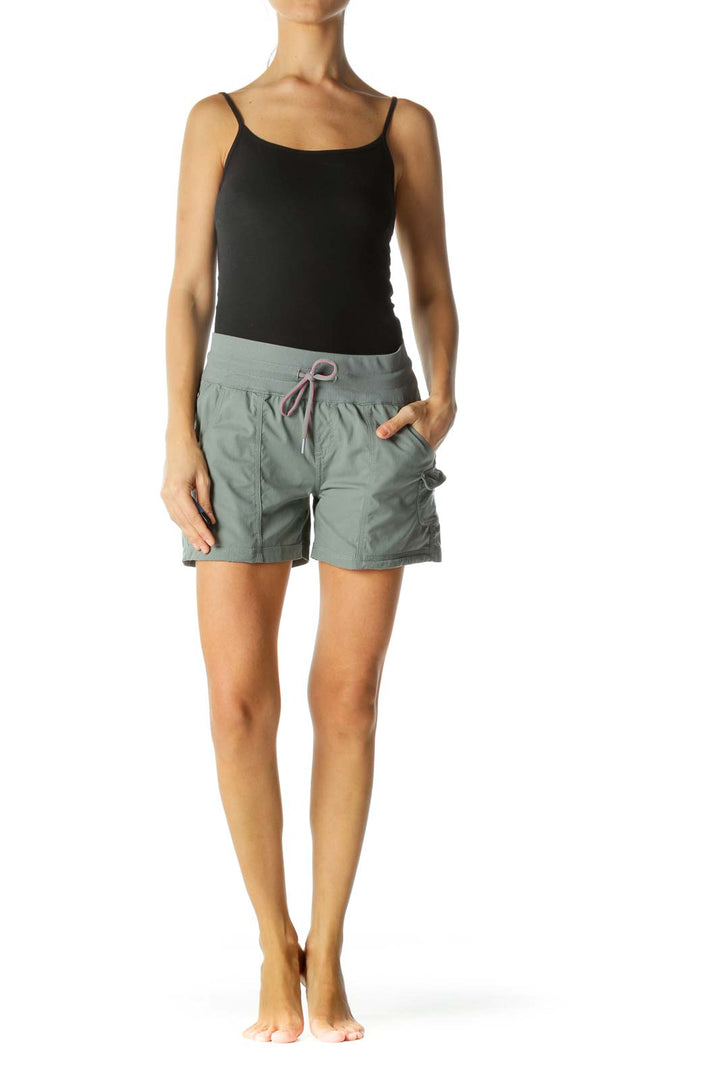 Gray Hot Pink-Drawstring Detail Pocketed Stretch Active Shorts