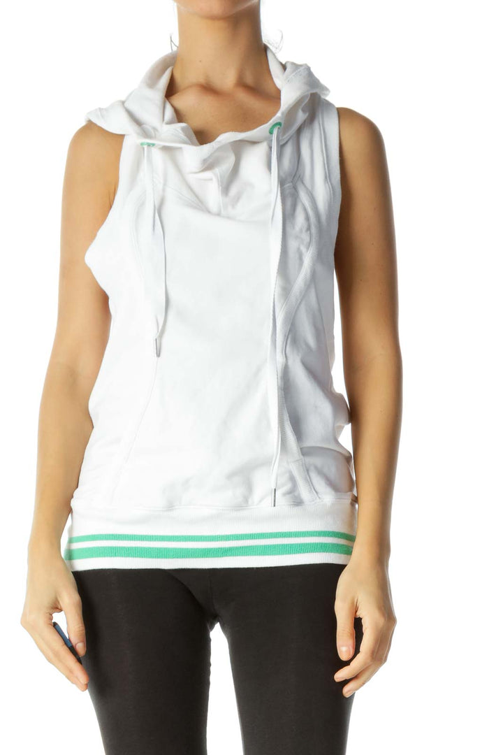 White Green Details Hooded Sweat Sleeveless Active Vest