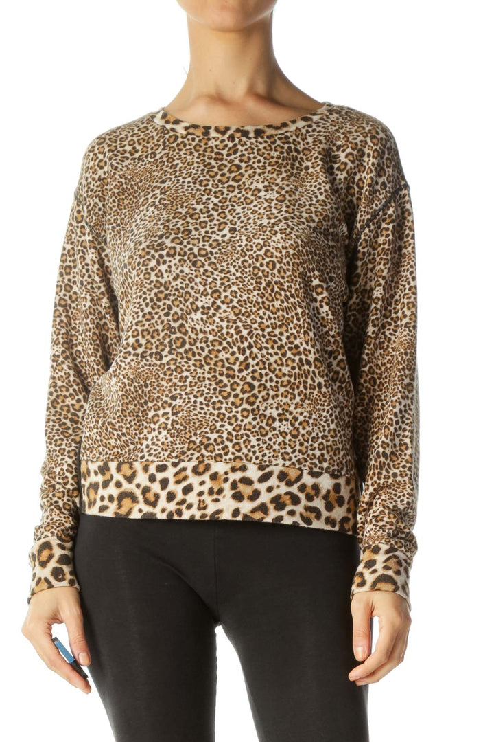 Brown Leopard Long Sleeves Top