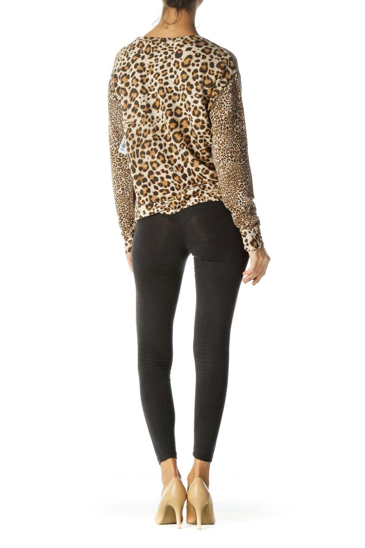 Brown Leopard Long Sleeves Top