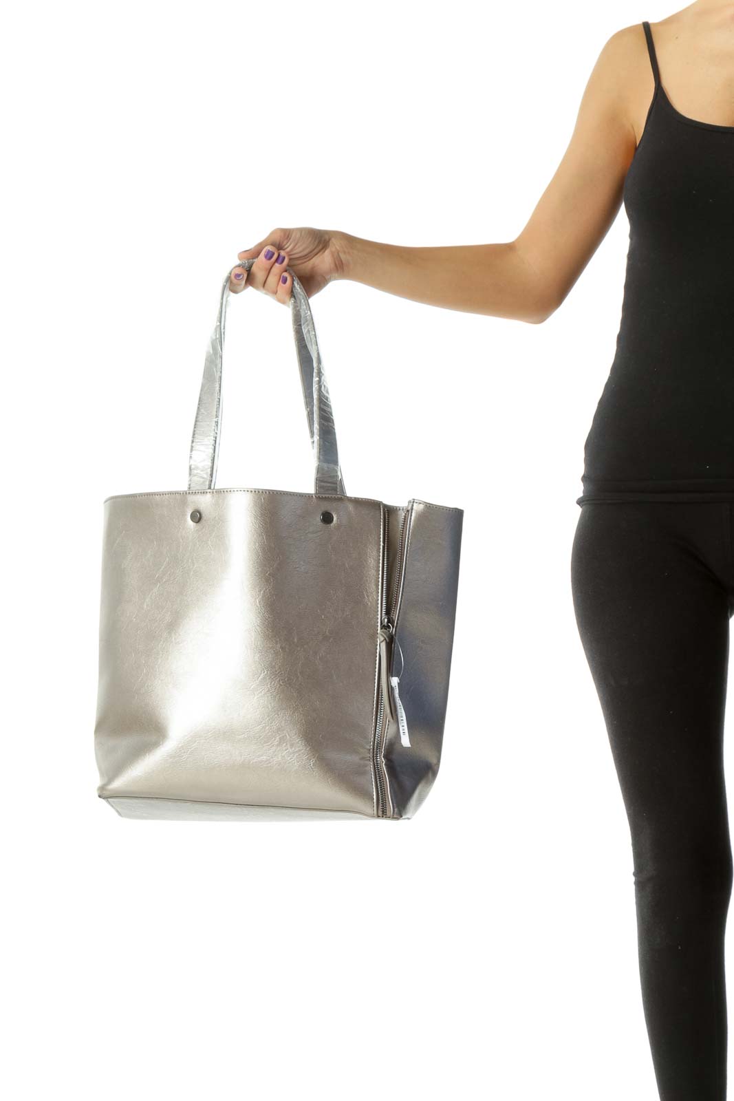 Silver Gray Open Zippers and Tassels Details Open Tote