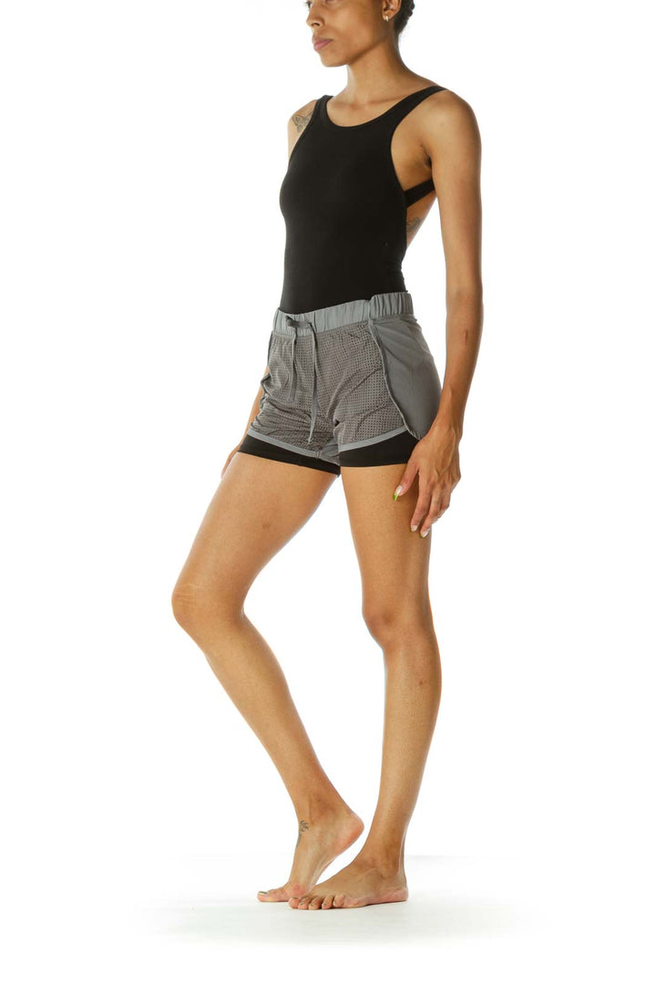 Gray Black Inside-Shorts Cut-Out Mesh Front Shorts