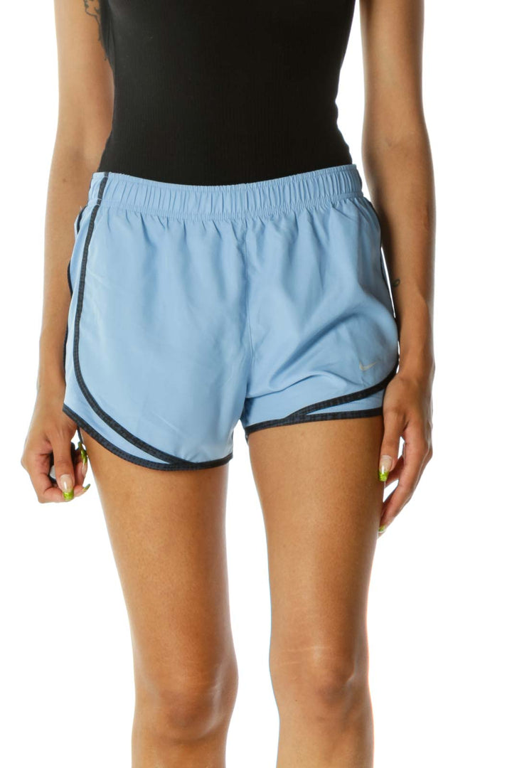 Light Blue with Navy Blue & Black Print Piping Detail Active Shorts