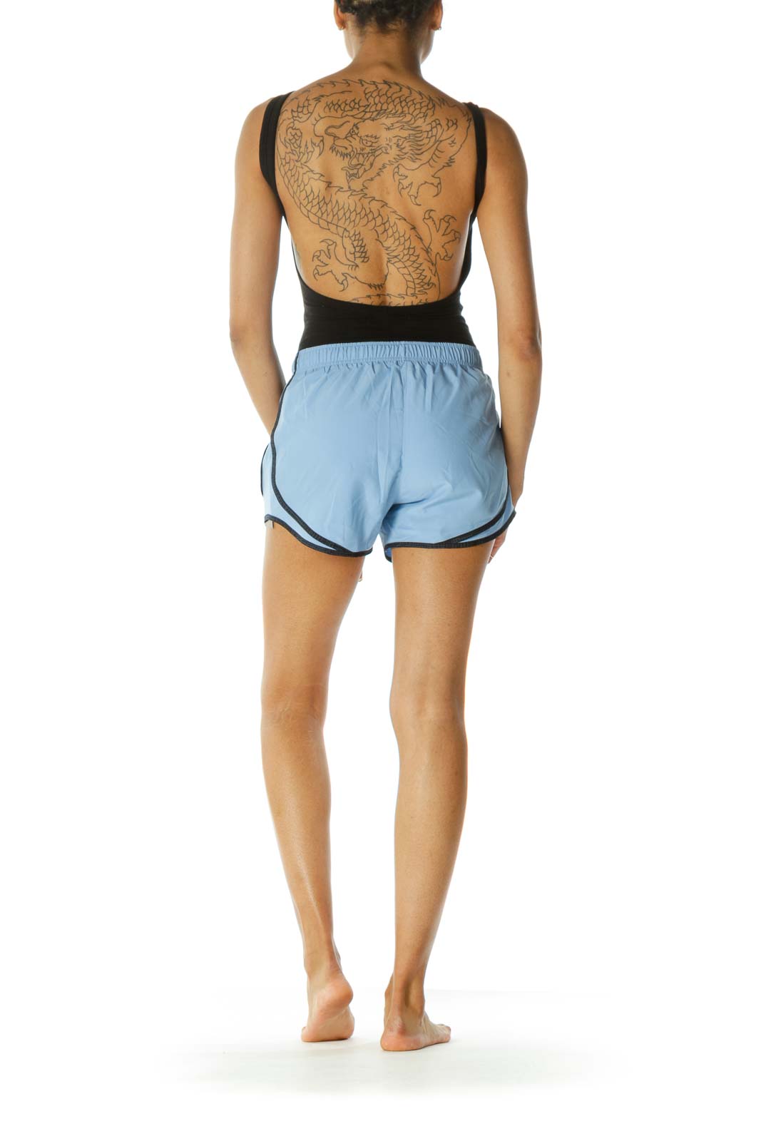 Light Blue with Navy Blue & Black Print Piping Detail Active Shorts