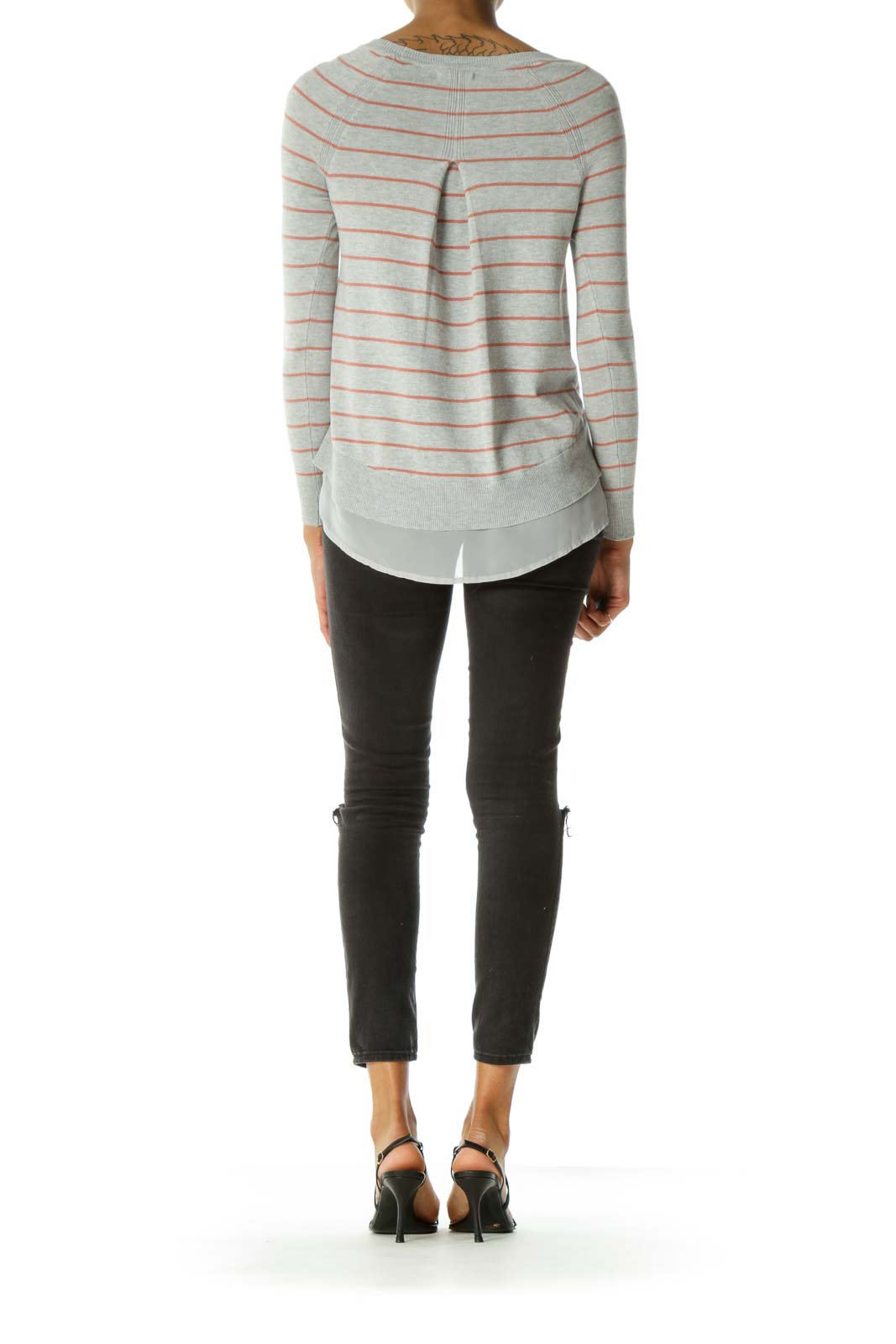 Gray&Orange Stripe Layer Knit Top