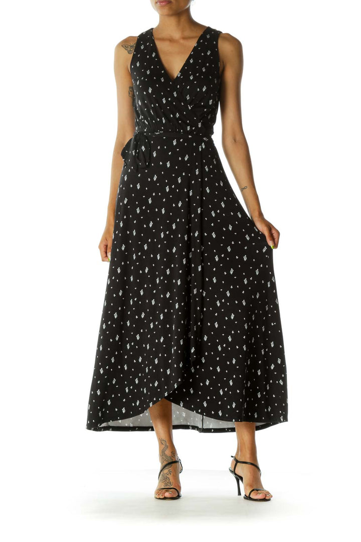 Black Pattern Maxi Wrap Dress