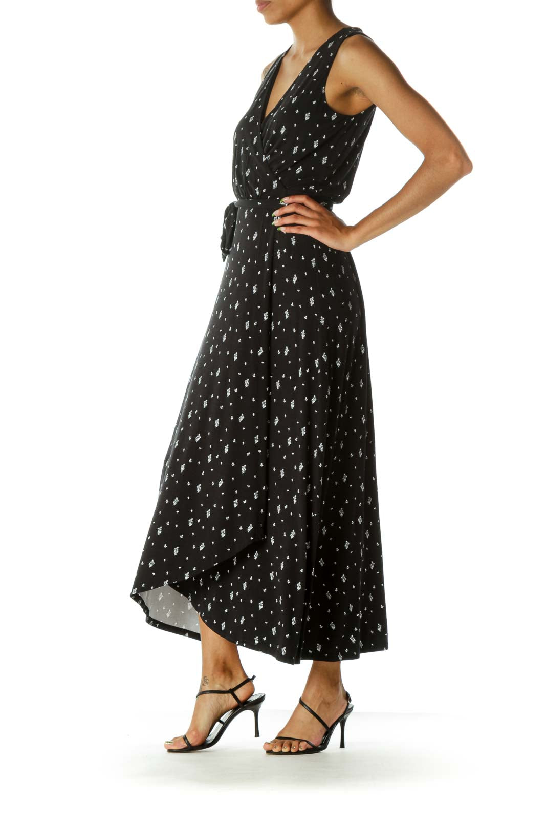 Black Pattern Maxi Wrap Dress