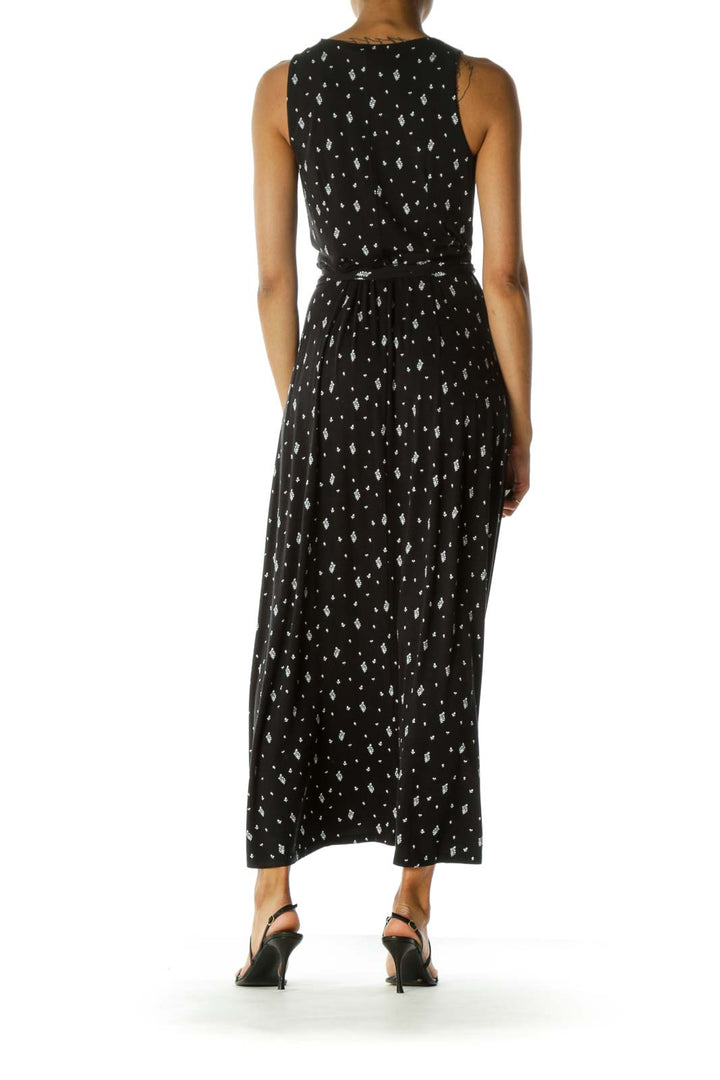 Black Pattern Maxi Wrap Dress