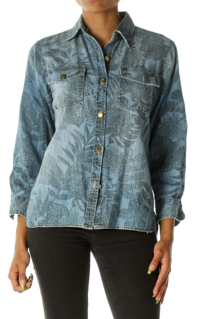 Blue Printed Denim Shirt