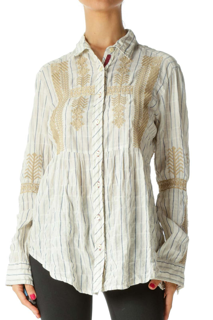 Beige Embroidered Cotton Shirt