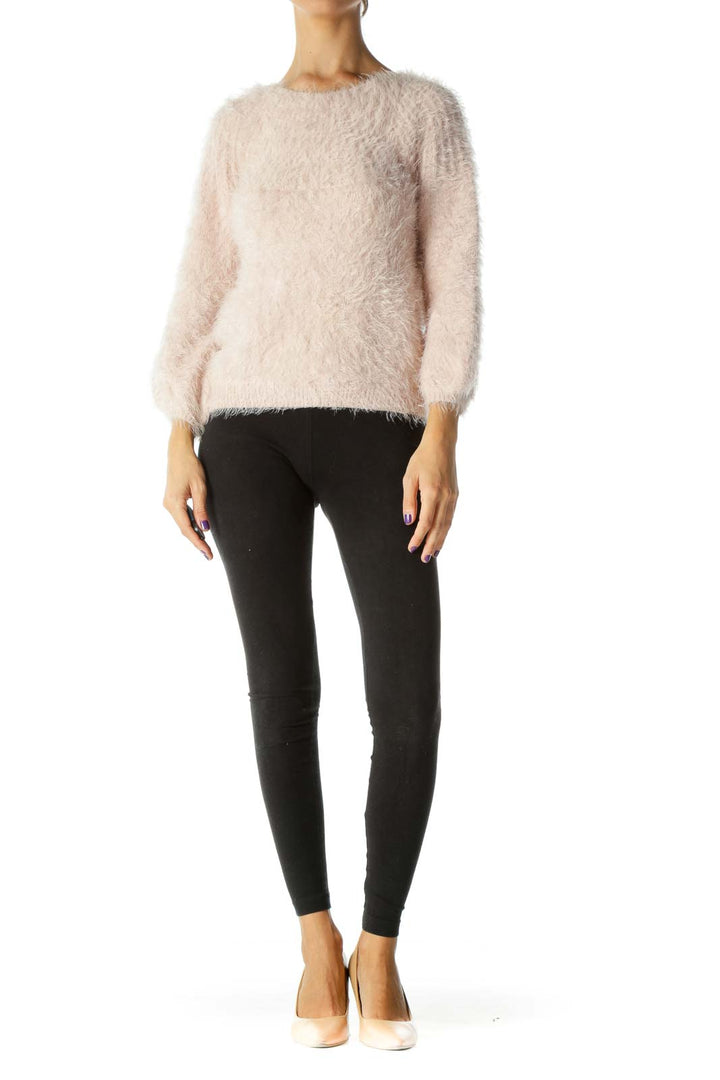 Pink Fluffy Soft Texture Long Sleeve Knit Sweater