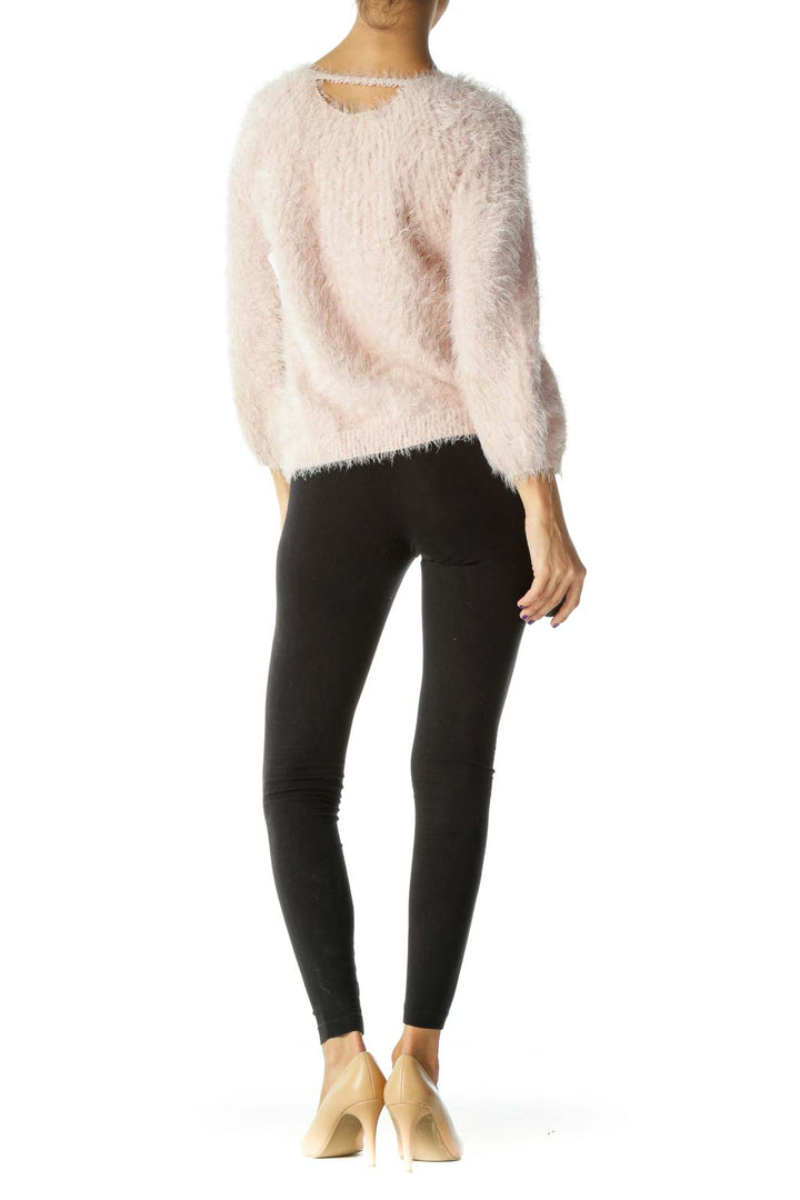 Pink Fluffy Soft Texture Long Sleeve Knit Sweater