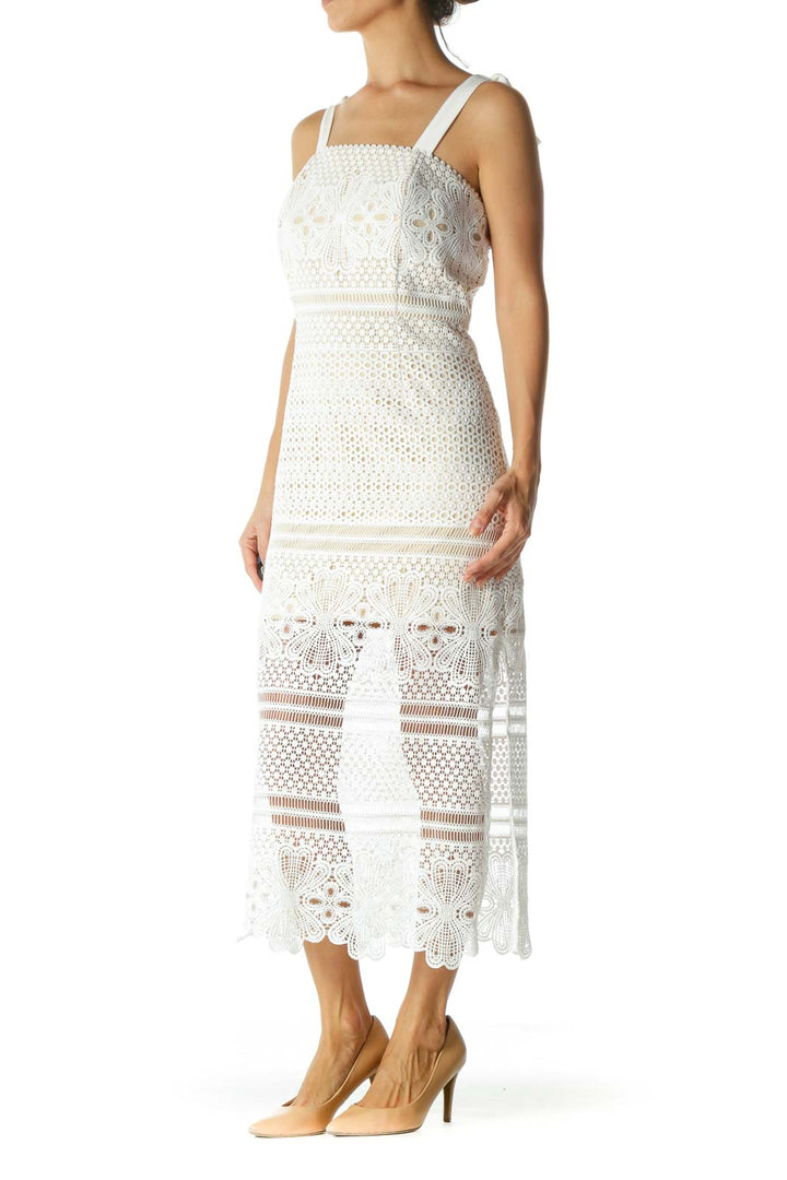 White Crocheted Tie Straps Dress