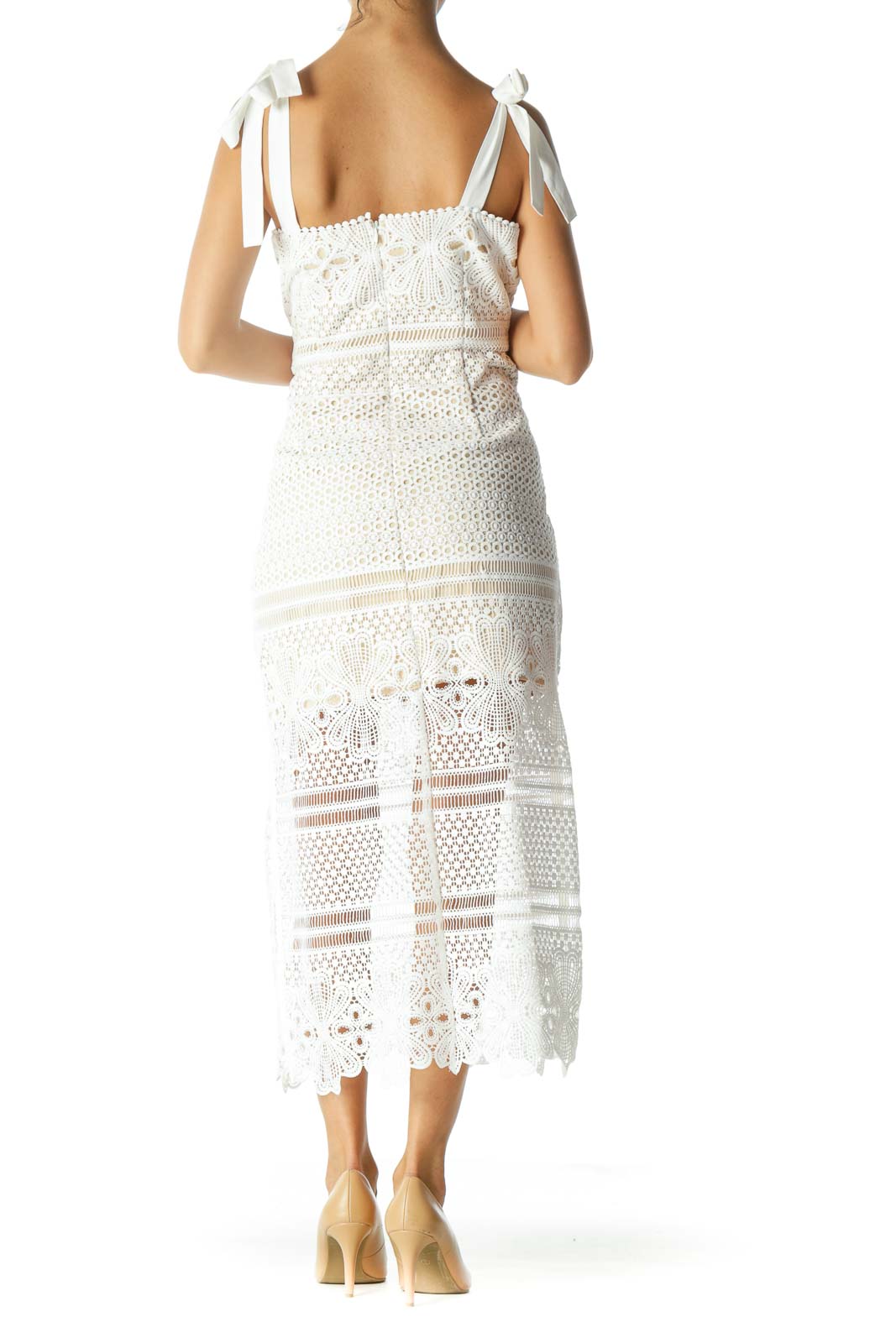 White Crocheted Tie Straps Dress