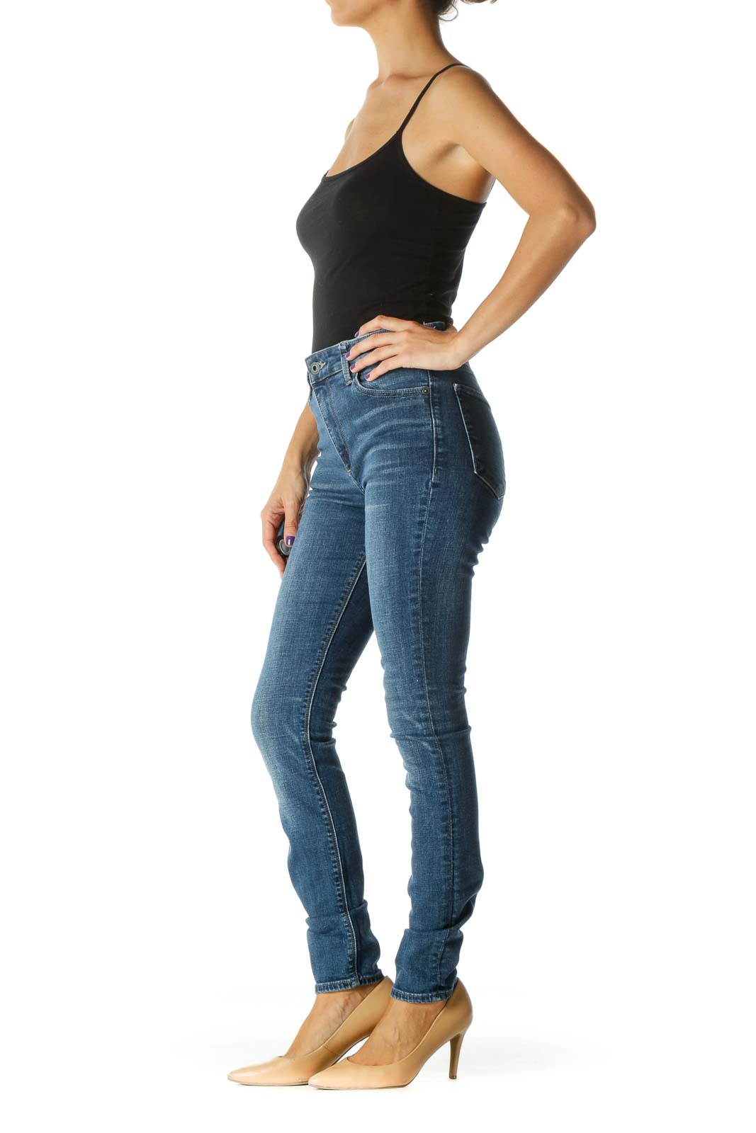 Blue Medium Wash Stretch Skinny Denim Jeans (Regular)