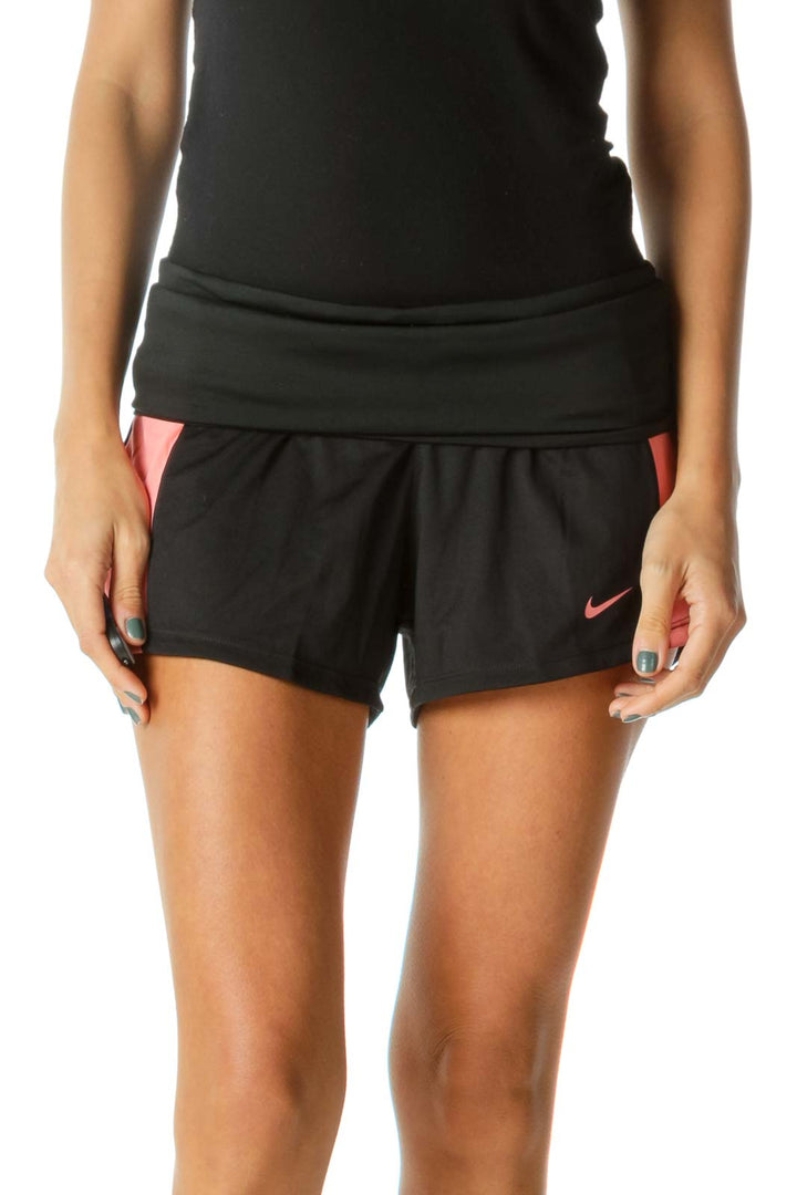 Black Pink Inside Drawstring Stretch Sports Shorts