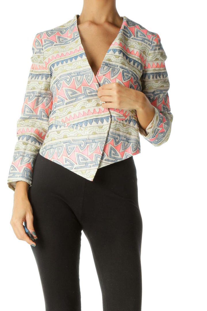 Beige Blue Pink Green Embroidered Blazer