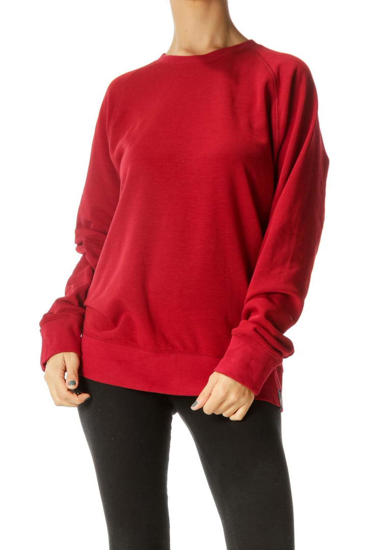 Red Round Neck Soft Pullover Sweater with Temperature Regulation Fabric Technology