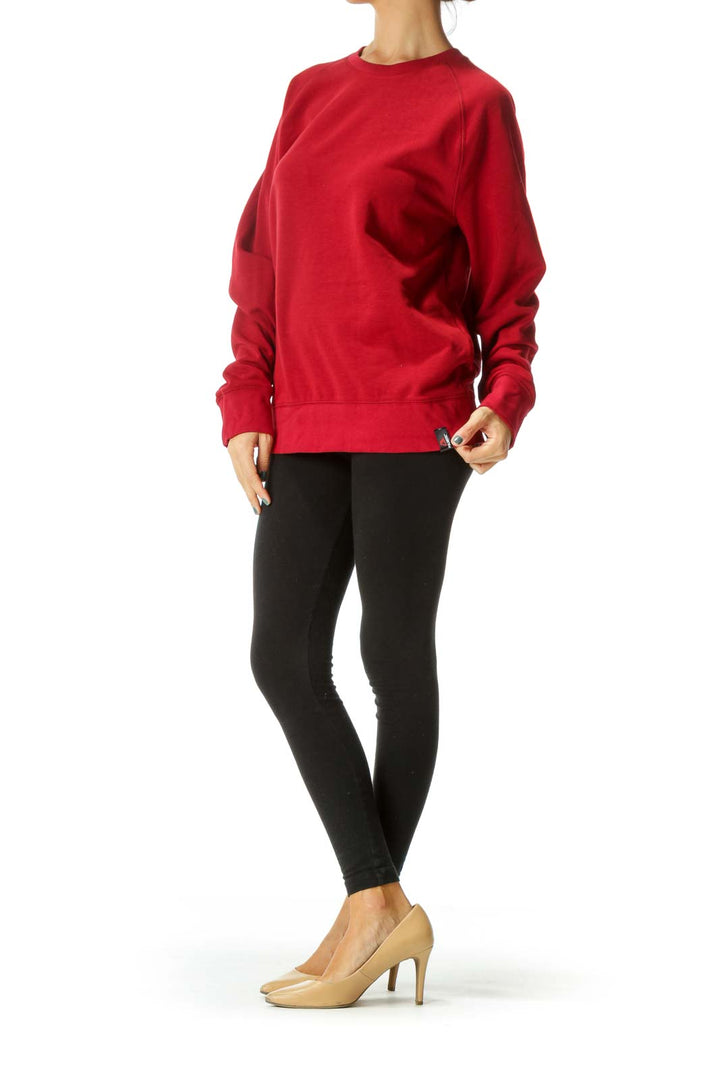 Red Round Neck Soft Pullover Sweater with Temperature Regulation Fabric Technology