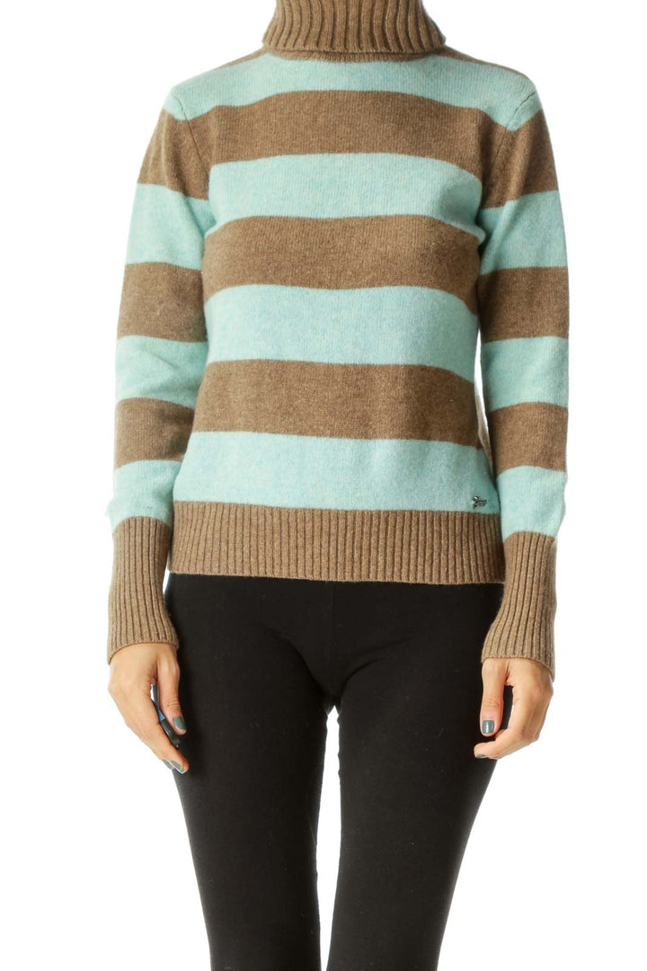 Blue and Brown Striped Turtle Neck