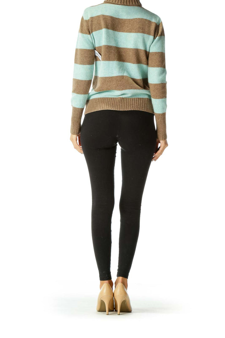 Blue and Brown Striped Turtle Neck