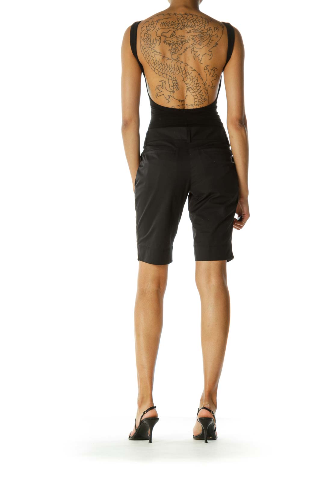 Black Pocketed Stretch Belt-Hoops Active Bermuda Shorts