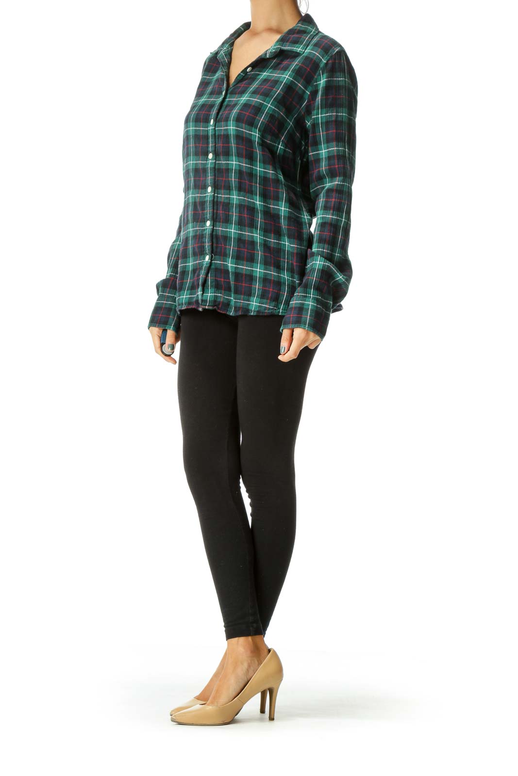 Blue Green Red Plaid Buttoned Cotton Blend Shirt